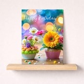 Birthday Card - Floral Cupcakes