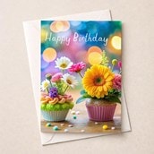 Birthday Card - Floral Cupcakes