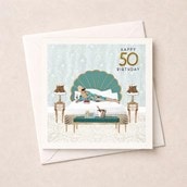 Age 50 Birthday Card - Lady On Bed Age 50 Birthday Card - Lady On Bed