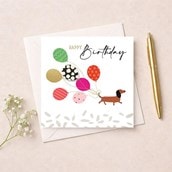 Birthday Card - Daschund With Balloons