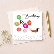 Age 40 Birthday Card - Daschund With Balloons Age 40 Birthday Card - Daschund With Balloons