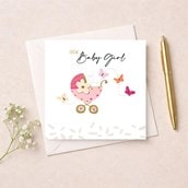 New Baby Girl Card - Pink Pram New Baby Girl Card - Pink Pram