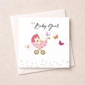 New Baby Girl Card - Pink Pram