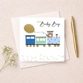 New Baby Boy Card - Blue Train New Baby Boy Card - Blue Train