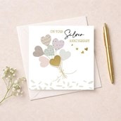 Silver Anniversary Card - Heart Balloons