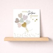 Silver Anniversary Card - Heart Balloons