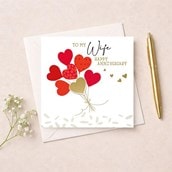 Wife Anniversary Card - Red Heart Balloons