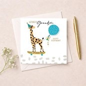 Birthday Card - Grandson Skateboarding Giraffe