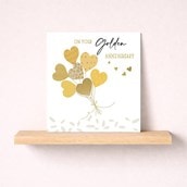 Golden Anniversary Card - Gold Heart Balloons