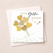 Golden Anniversary Card - Gold Heart Balloons Golden Anniversary Card - Gold Heart Balloons