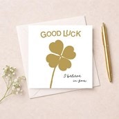 Good Luck Card - Gold Four Leaf Clover