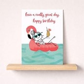 Birthday Card - Flamingo Pool Float & Birthday Cocktail