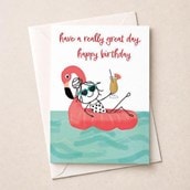 Birthday Card - Flamingo Pool Float & Birthday Cocktail Birthday Card - Flamingo Pool Float & Birthday Cocktail