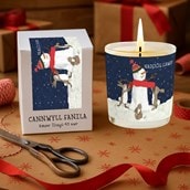 Vanilla Scented Christmas Candle - Nadolig Llawen Snowman & Rabbits Vanilla Scented Christmas Candle - Nadolig Llawen Snowman & Rabbits