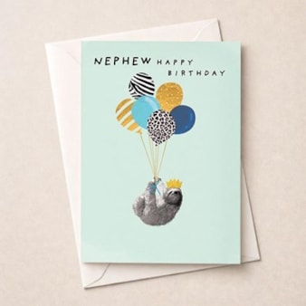 Nephew Birthday Card - Sloth With Balloons