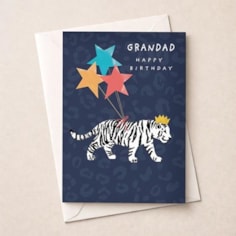 Grandad Birthday Card - White Tiger With Balloons Grandad Birthday Card - White Tiger With Balloons
