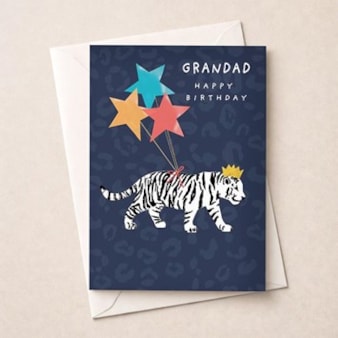 Grandad Birthday Card - White Tiger With Balloons Grandad Birthday Card - White Tiger With Balloons