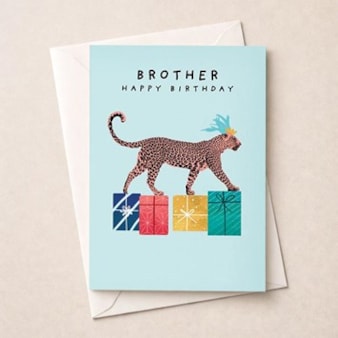 Brother Birthday Card -  Leopard With Gifts