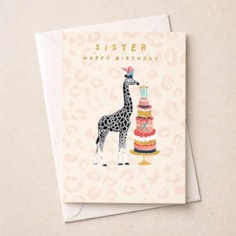 Sister Birthday Card - Giraffe With A Cake