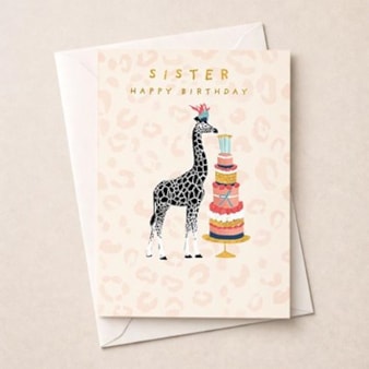 Sister Birthday Card - Giraffe With A Cake