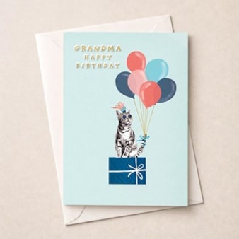 Grandma Birthday Card - Cat With Gifts And Balloons Grandma Birthday Card - Cat With Gifts And Balloons