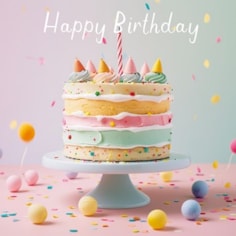 Large Birthday Card - Pastel Birthday Cake