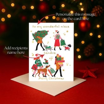 Personalised Christmas Card - Christmas Tree & Gift Shopping