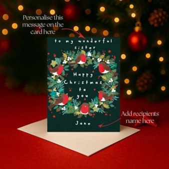 Personalised Christmas Card - Robins On A Wreath