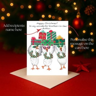 Personalised Christmas Card - Geese With Christmas Presents Personalised Christmas Card - Geese With Christmas Presents