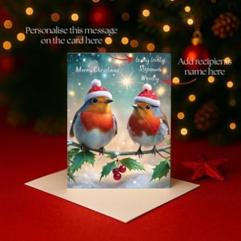 Personalised Christmas Card - Two Robins Personalised Christmas Card - Two Robins