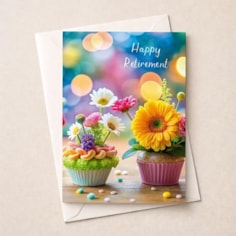 Large Retirement Card - Flower Cupcakes
