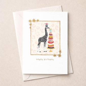 Birthday Card -  Giraffe With A Cake