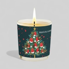 Vanilla Scented Christmas Candle - Nadolig Llawen Robins On A Christmas Tree