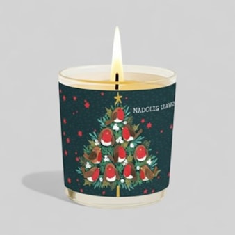 Vanilla Scented Christmas Candle - Nadolig Llawen Robins On A Christmas Tree