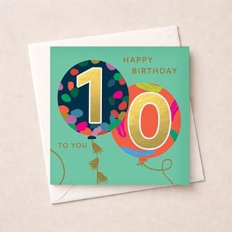 Age 10 Birthday Card - Balloons