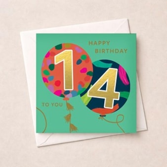 Age 14 Birthday Card - Balloons