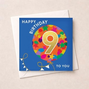 Age 9 Birthday Card - Big Balloon