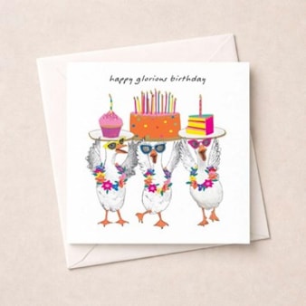 Birthday Card - Birthday Geese With Cake
