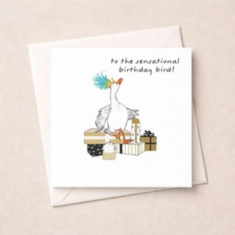 Birthday Card - Goose With Lots Of Gifts