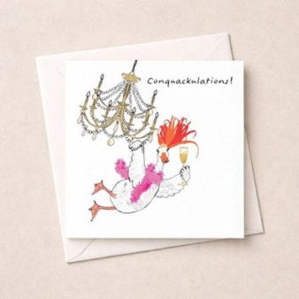 Congratulations Card - Goose Swinging On A Chandelier