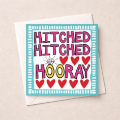 Wedding Card - Hitched Hitched Hooray