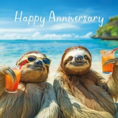 Anniversary Card - Sloths On A Beach