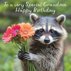 Grandma Birthday Card - Racoon With Flowers Grandma Birthday Card - Racoon With Flowers