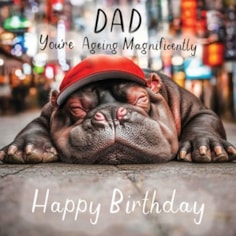 Dad Birthday Card - Dad Ageing Magnificently Hippo