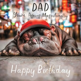 Dad Birthday Card - Dad Ageing Magnificently Hippo Dad Birthday Card - Dad Ageing Magnificently Hippo