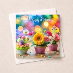 Birthday Card - Flower Cupcake