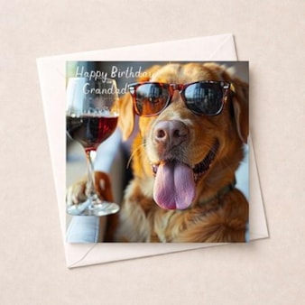 Grandad Birthday Card - Golden Retriever With a Glass Of Wine Grandad Birthday Card - Golden Retriever With a Glass Of Wine