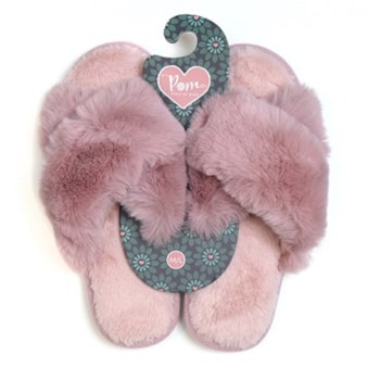 Faux Fur Slippers | Grey and Dusky Pink Faux Fur Slippers | Grey and Dusky Pink