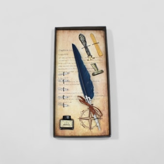 Navy Feather Quil Pen, Nibs & Ink Set Navy Feather Quil Pen, Nibs & Ink Set