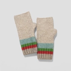 Beige, Red & Green Stripey Fingerless Gloves
